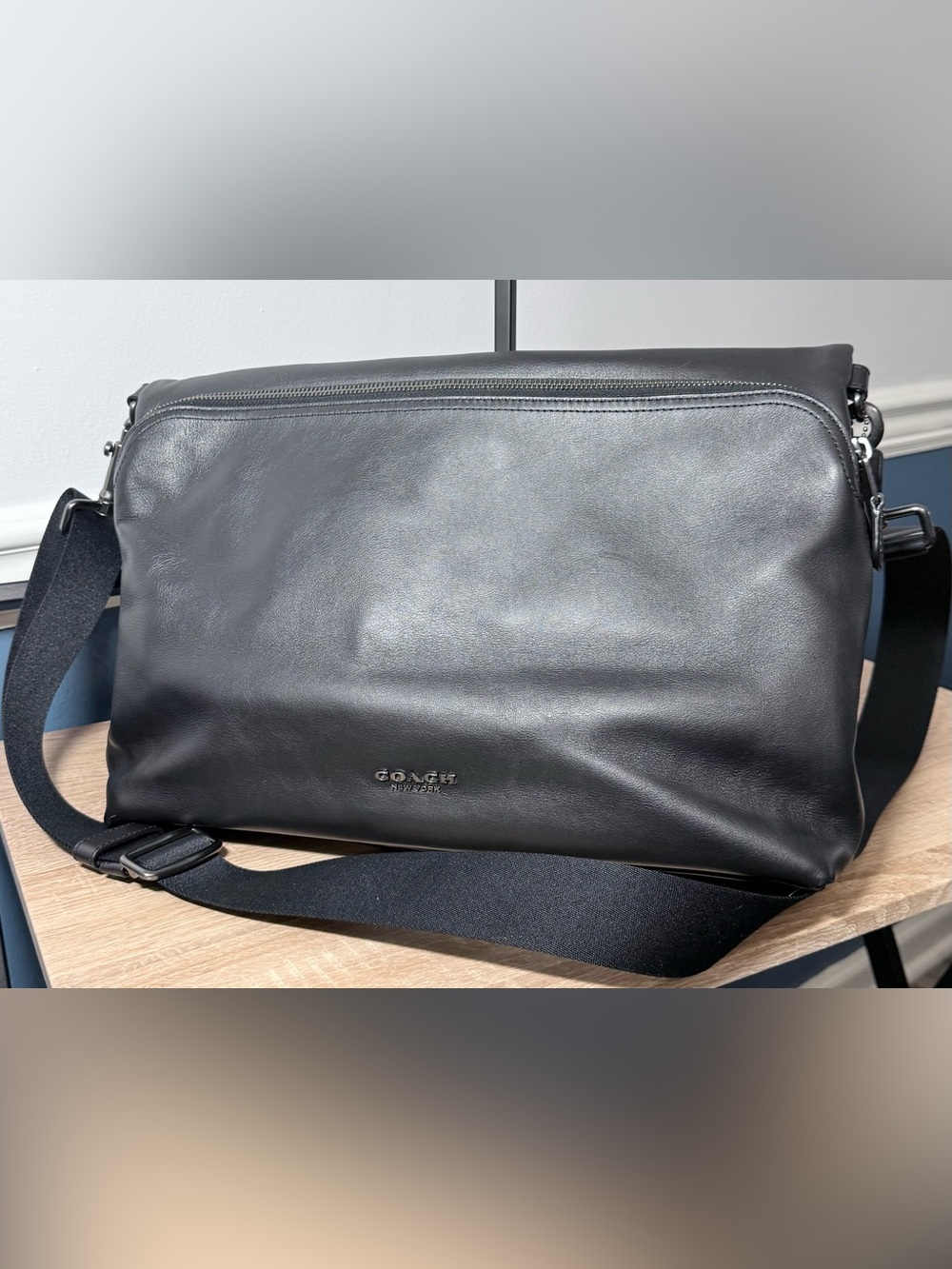 Coach Graham Foldover Tote Black Leather Crossbody Messenger Bag F50712 - Picture 6 of 12